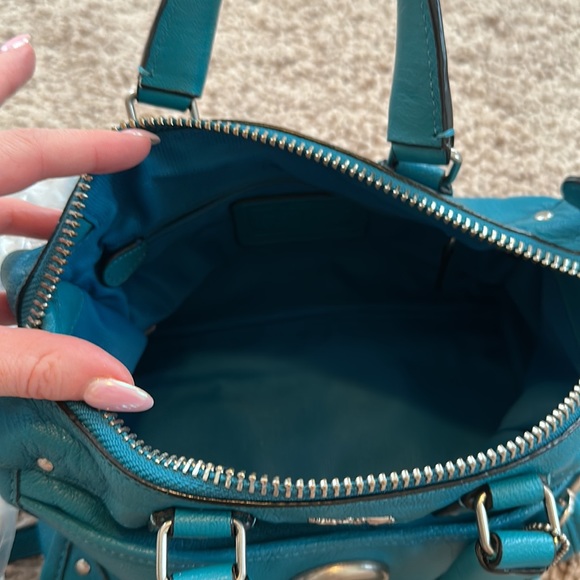 Coach leather rhyder bag satchel crossbody purse blue teal like new - Picture 4 of 4